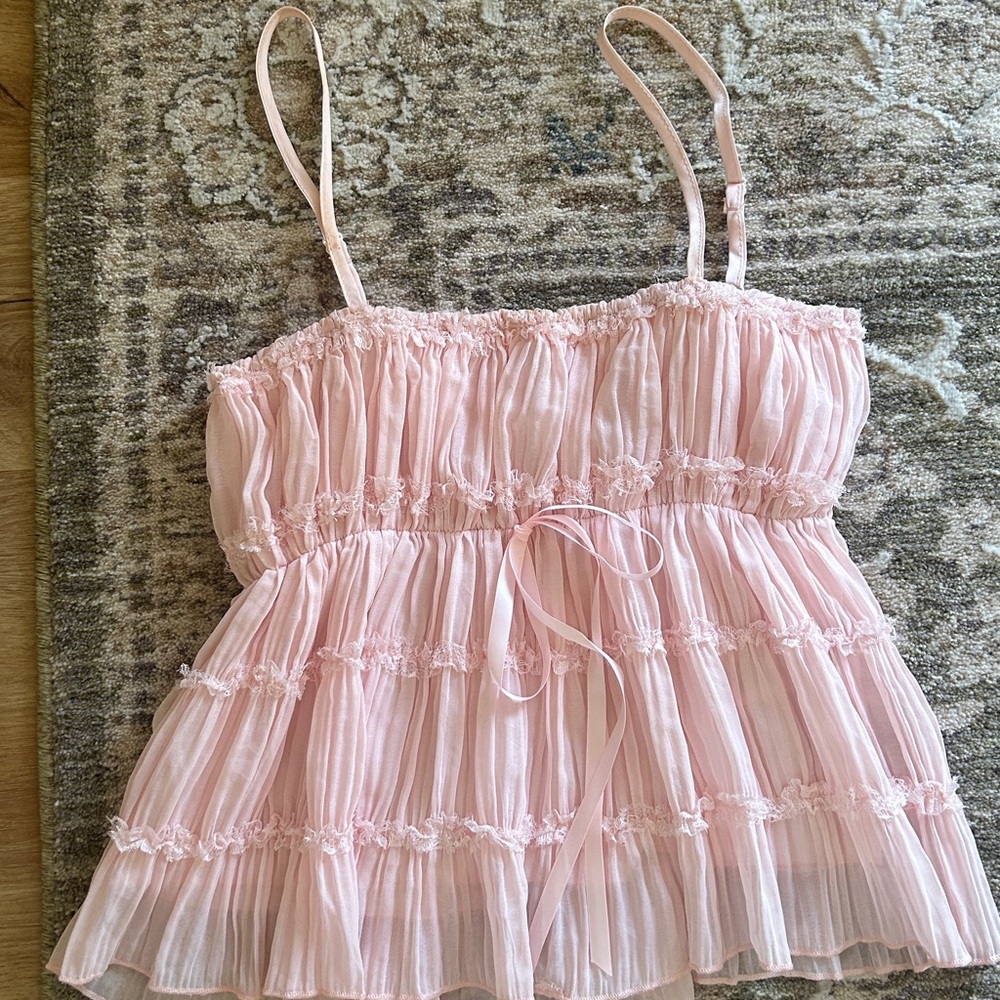 Pink Ruffled Sleeveless Top